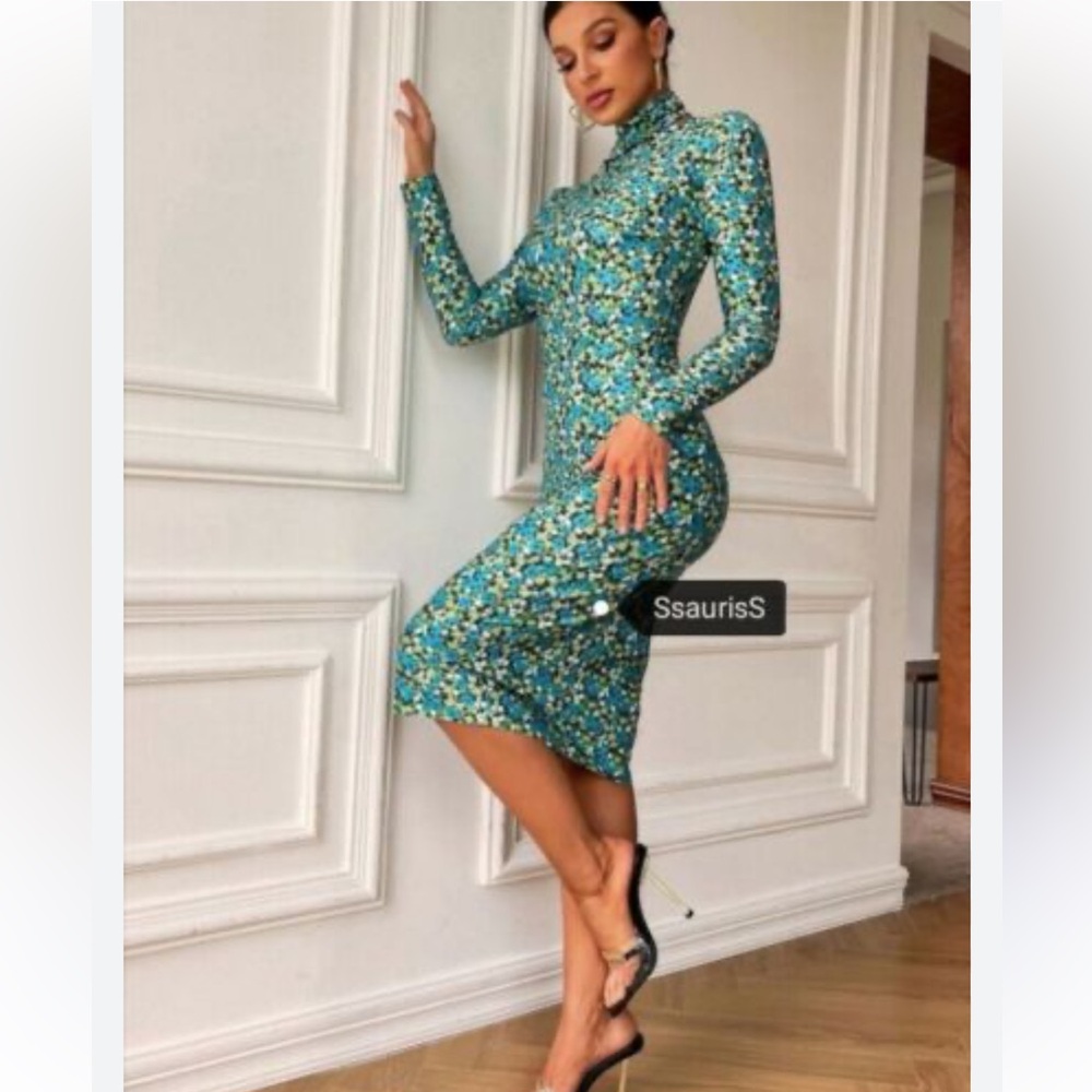 💚 ZARA Bloggers Fav Long Sleeve Floral Backless Dress with Tie. LARGE - Picture 6 of 14